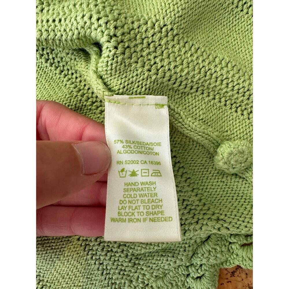 Sigrid Olsen Sweater crop cardigan knit buttons silk cotton blend kelly green M - Picture 8 of 12